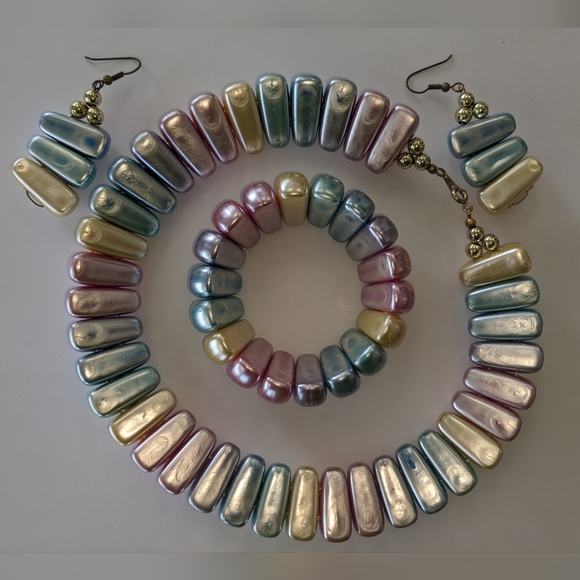 RARE! EVC 80's PLASTIC CHUNKY METALLIC PASTEL JEWELRY SET - Picture 10 of 12